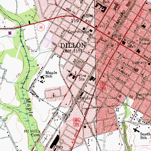 Topographic Map of Dillon County Fire Department Station 1, SC