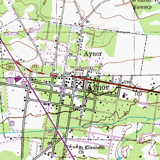 Topographic Map of Horry County Fire Department Aynor Station 24, SC