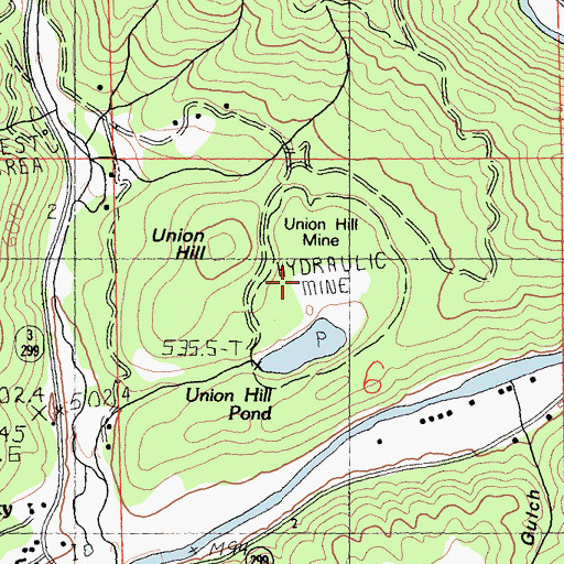 Topographic Map of Union Hill Mine, CA