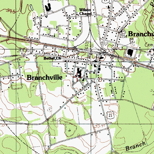 Topographic Map of Branchville Rescue Squad, SC