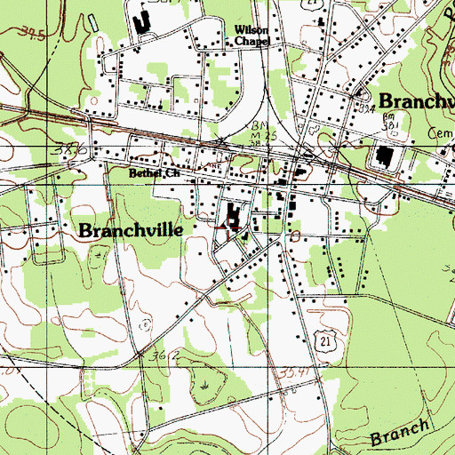 Topographic Map of Branchville Fire Department, SC