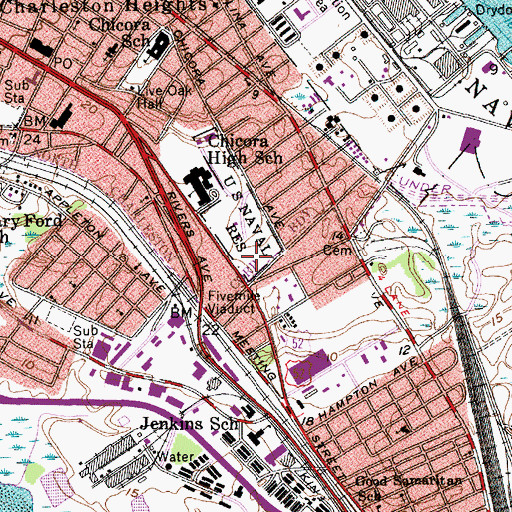 Topographic Map of North Charleston Fire Department Station 2, SC