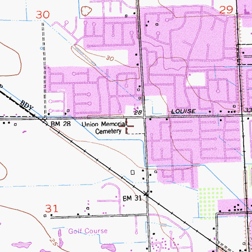 Topographic Map of Union Memorial Cemetery, CA