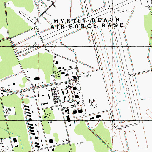 Topographic Map of Myrtle Beach Jetport Fire Department, SC