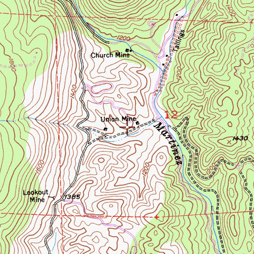 Topographic Map of Union Mine, CA