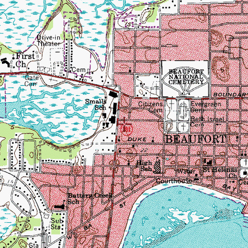 Topographic Map of Beaufort Fire Marshall Division, SC