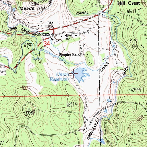 Topographic Map of Union Reservoir, CA