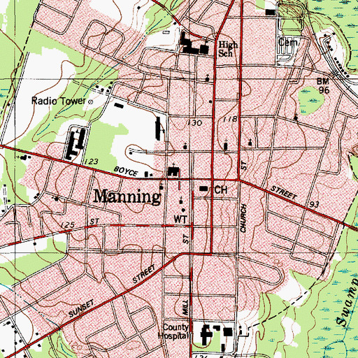 Topographic Map of Manning Fire Department, SC