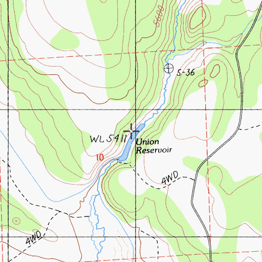 Topographic Map of Union Reservoir, CA
