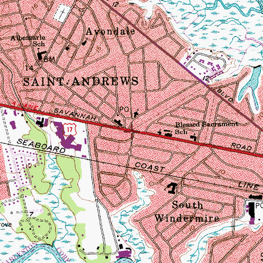 Topographic Map of Charleston Fire Department Station, SC