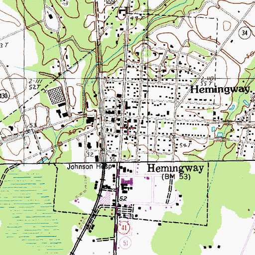 Topographic Map of Hemingway Fire Department, SC