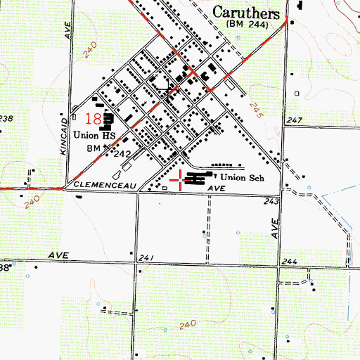 Topographic Map of Caruthers Elementary School, CA