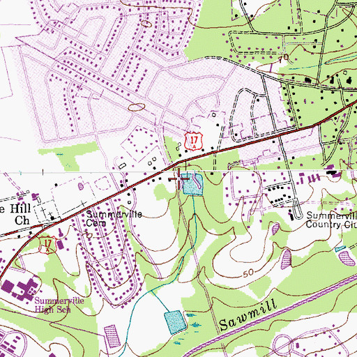 Topographic Map of Summerville Fire Department Station 2, SC