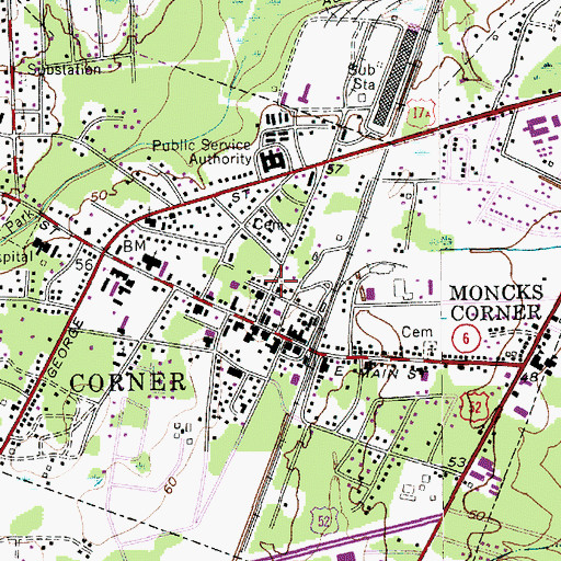 Topographic Map of Moncks Corner Fire Department, SC