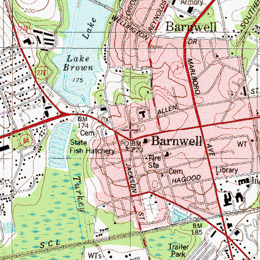 Topographic Map of Barnwell County Fire Coordinator, SC