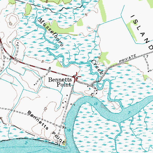 Topographic Map of Colleton County Fire  Rescue Bennett's Point Fire Station, SC