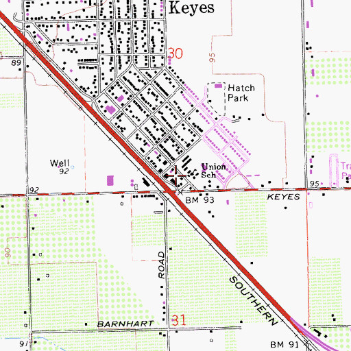 Topographic Map of Keyes Elementary School, CA