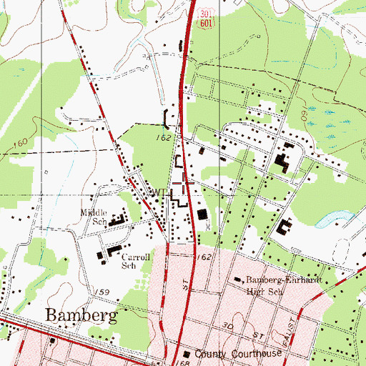 Topographic Map of Bamberg Rescue Squad, SC