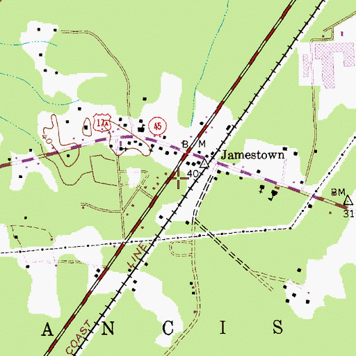 Topographic Map of Jamestown City Fire Department, SC