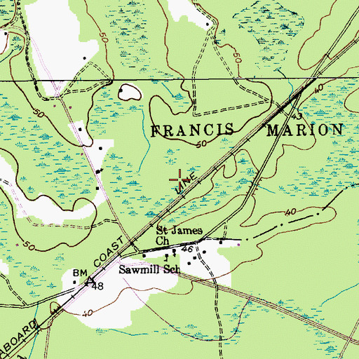 Topographic Map of Cordesville Rural Fire Department Station 2, SC