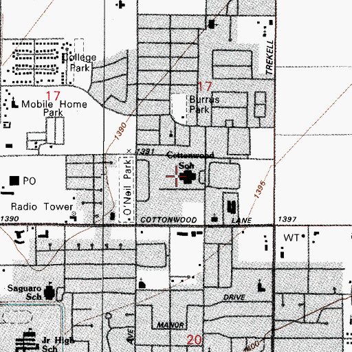 Topographic Map of Cottonwood Elementary School, AZ