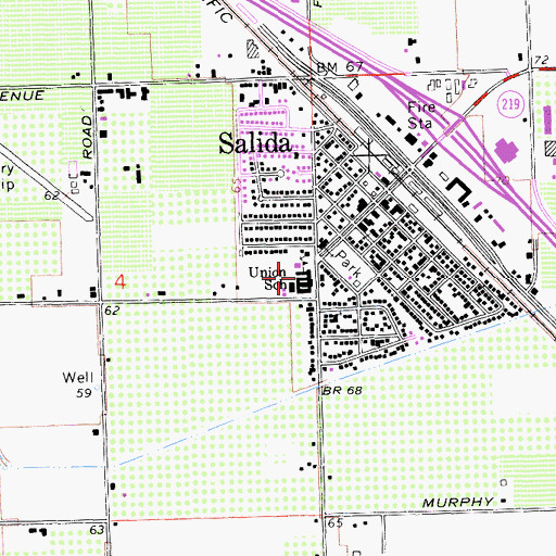 Topographic Map of Salida Elementary School, CA