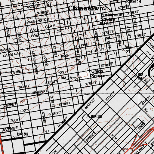 Topographic Map of Union Square Park, CA