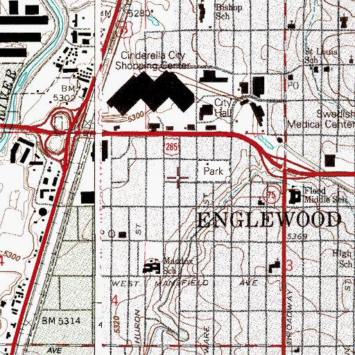 Topographic Map of Denver Fire Department Station 37, CO