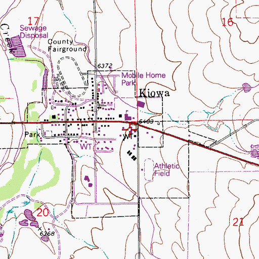 Topographic Map of Kiowa Fire Protection District Station 1, CO
