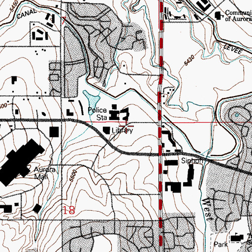 Topographic Map of Aurora Fire Department - Administration, CO