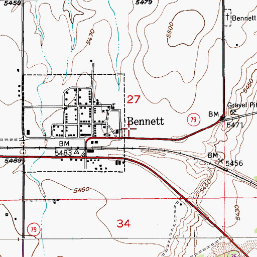 Topographic Map of Bennett Fire Protection District Station 93, CO