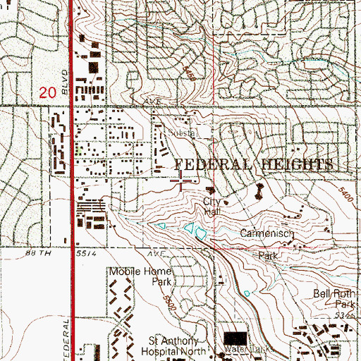 Topographic Map of Federal Heights Fire Department, CO