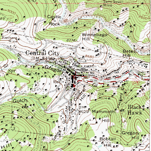 Topographic Map of Central City Fire Department Station 1, CO
