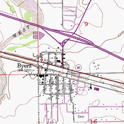 Topographic Map of Byers Fire Department, CO