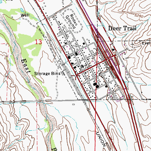 Topographic Map of Deer Trail Fire Department, CO