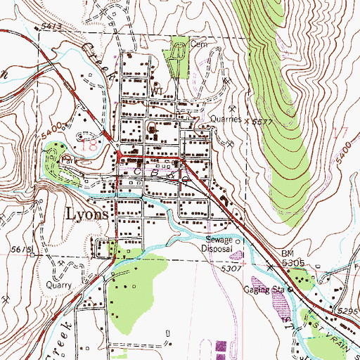 Topographic Map of Lyons Fire Protection District Station 1, CO