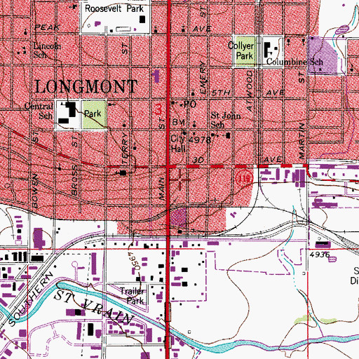 Topographic Map of Longmont Fire Department Headquarters, CO