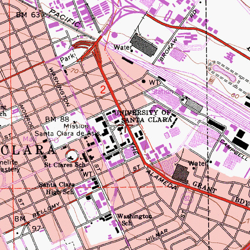 Topographic Map of Santa Clara University, CA