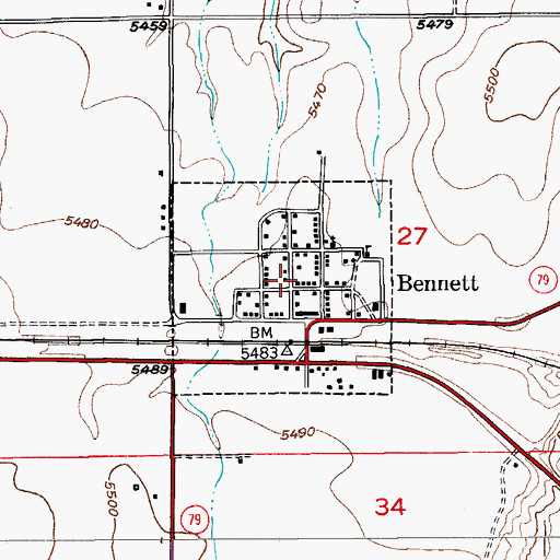 Topographic Map of Bennett Fire Protection District Station 91, CO