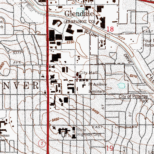 Topographic Map of Denver Fire Department Station 5, CO