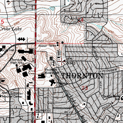 Topographic Map of Thornton Fire Department Station 1, CO
