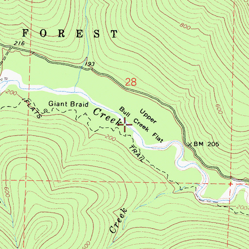Topographic Map of Upper Bull Creek Flat, CA
