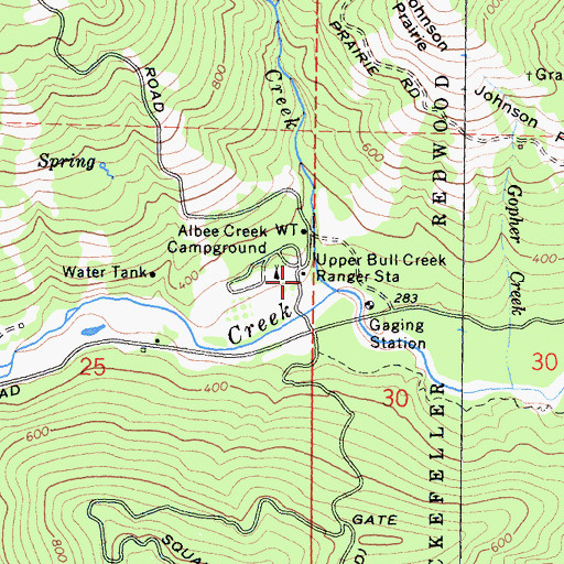 Topographic Map of Upper Bull Creek Ranger Station, CA