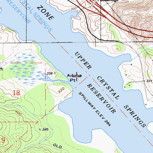 Topographic Map of Upper Crystal Springs Reservoir, CA