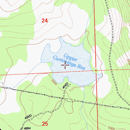 Topographic Map of Upper Cummings Reservoir, CA