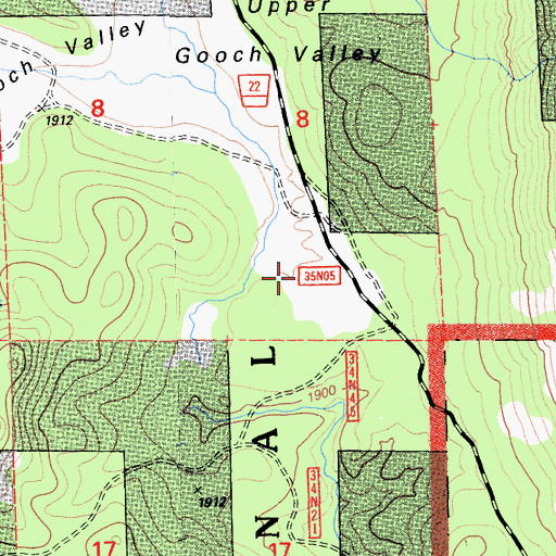 Topographic Map of Upper Gooch Valley, CA
