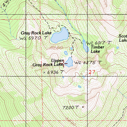 Topographic Map of Upper Gray Rock Lake, CA