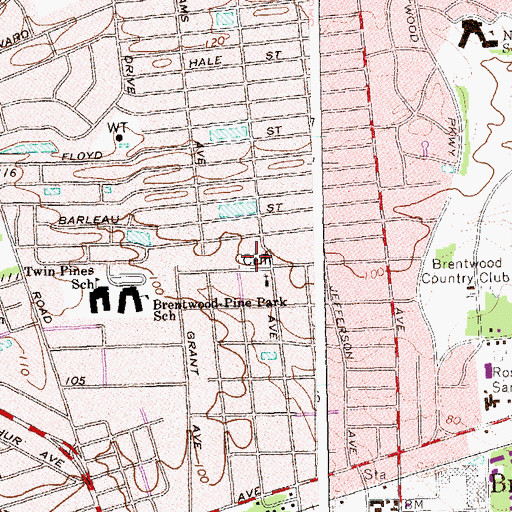 Topographic Map of Brentwood Cemetery, NY