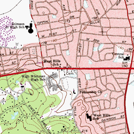 Topographic Map of West Hills Methodist Church Cemetery, NY