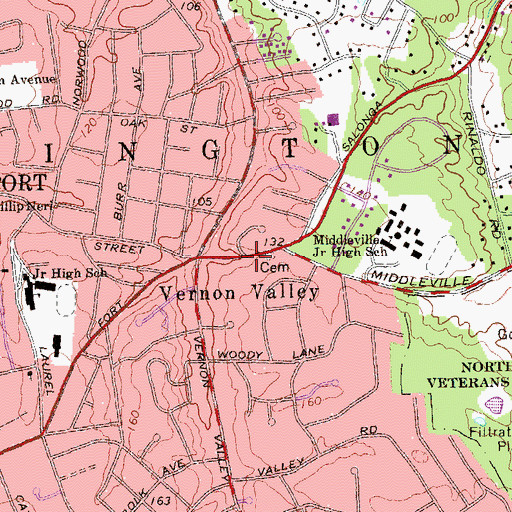 Topographic Map of Huntington Cemetery, NY